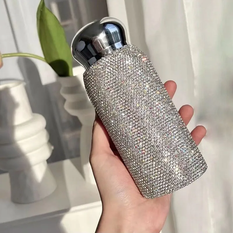 260 мл портативный блестящий алмазный термос, бутылка для воды со стразами, нержавеющая сталь 304, вакуумная бутылка для кофе, автомобильные колбы