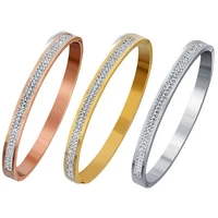 fashion luxury men women charm cubic zircon rhinestone bangle stainless steel bangle couple bracelet wristband jewelry
