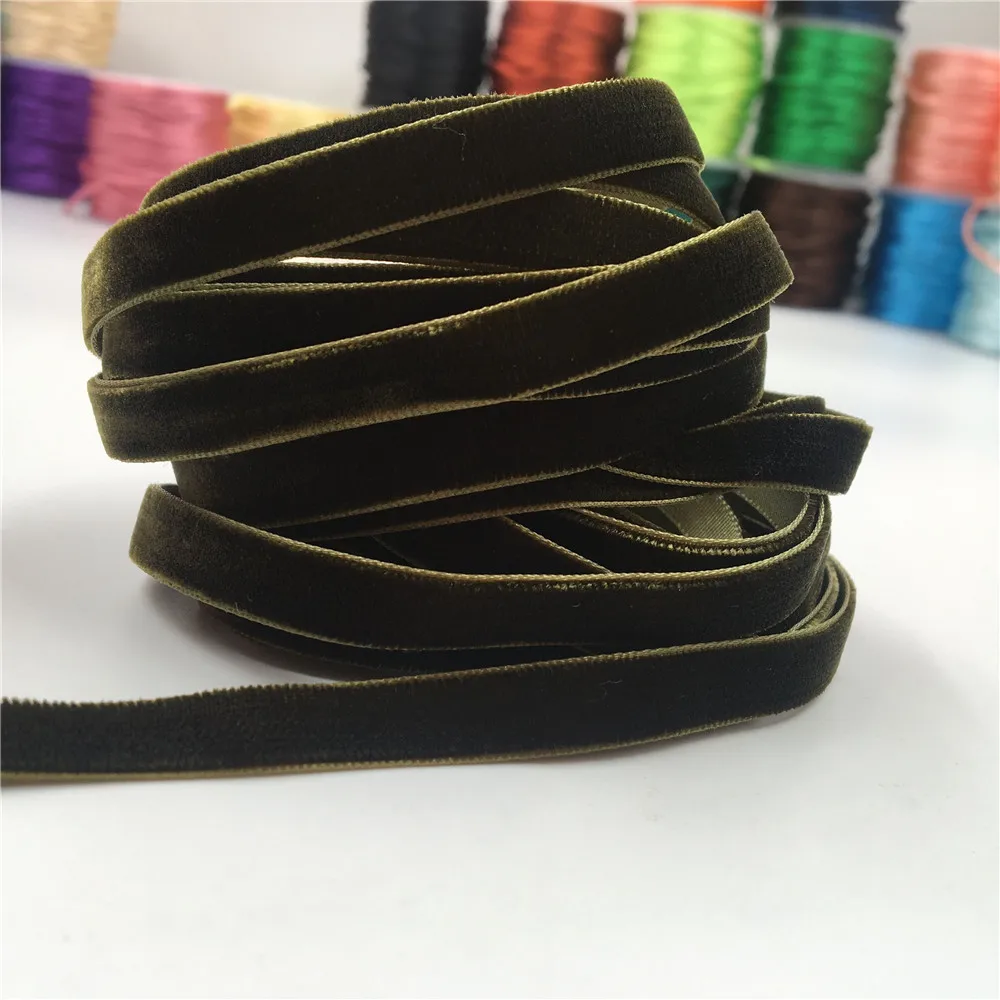 

6mm/9mm/15mm Olive Green Single Face Velvet Ribbon for Handmade Gift Bouquet Wrapping Party Decoration Christmas Inelastic