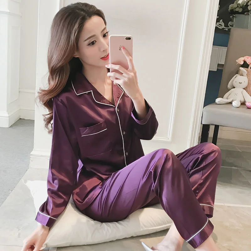 2pcs WomenS Pajama Sets Satin Silk  Nightwear Casual Pyjama Solid Pajamas for Women Set Summer Pajama Loungewear Plus Size M-5XL