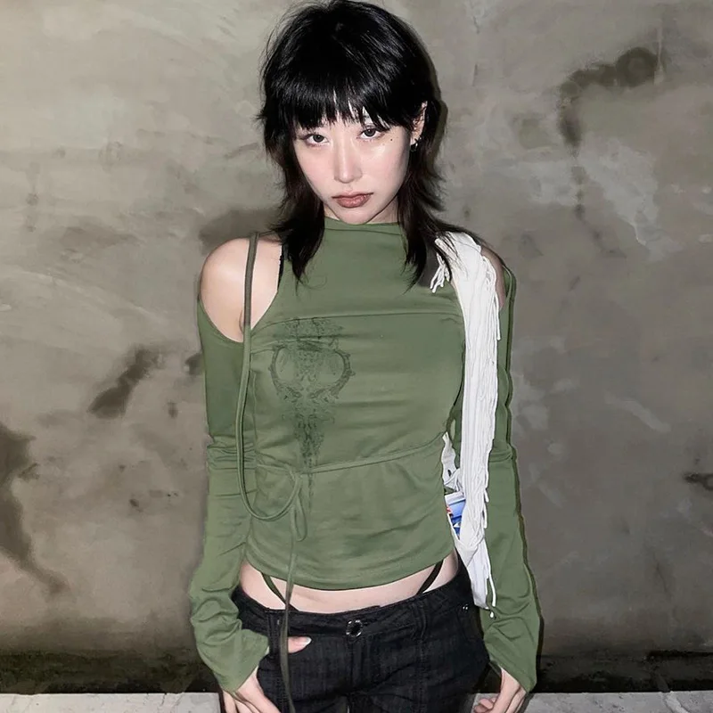 

Повседневный однотонный пуловер с длинным рукавом, ажурный топ, Модный повседневный женский топ на шнуровке с принтом, осень 2022, Новые укоро...