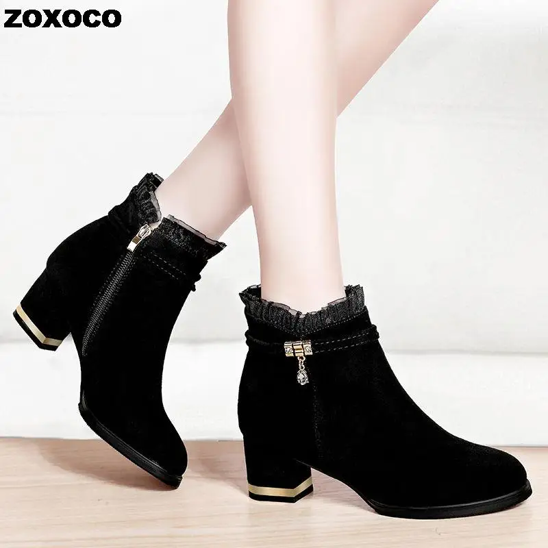 Plus Size 35-43 Winter Casual Women Pumps Warm Ankle Boots Waterproof High Heels Snow 2022 Shoes Botas Patent Botas Muje758
