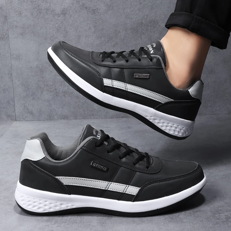New Fashion Men Sneakers Breathable Lace up Mens Casual Pu Leather Shoes chaussure homme