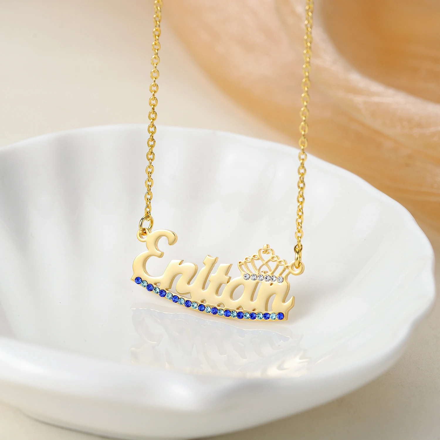 

Индивидуальное ожерелье из нержавеющей стали с бриллиантами, персонализированные ожерелья с именем, куанитовая фианитовая табличка, ювелирные изделия, подарок на день матери