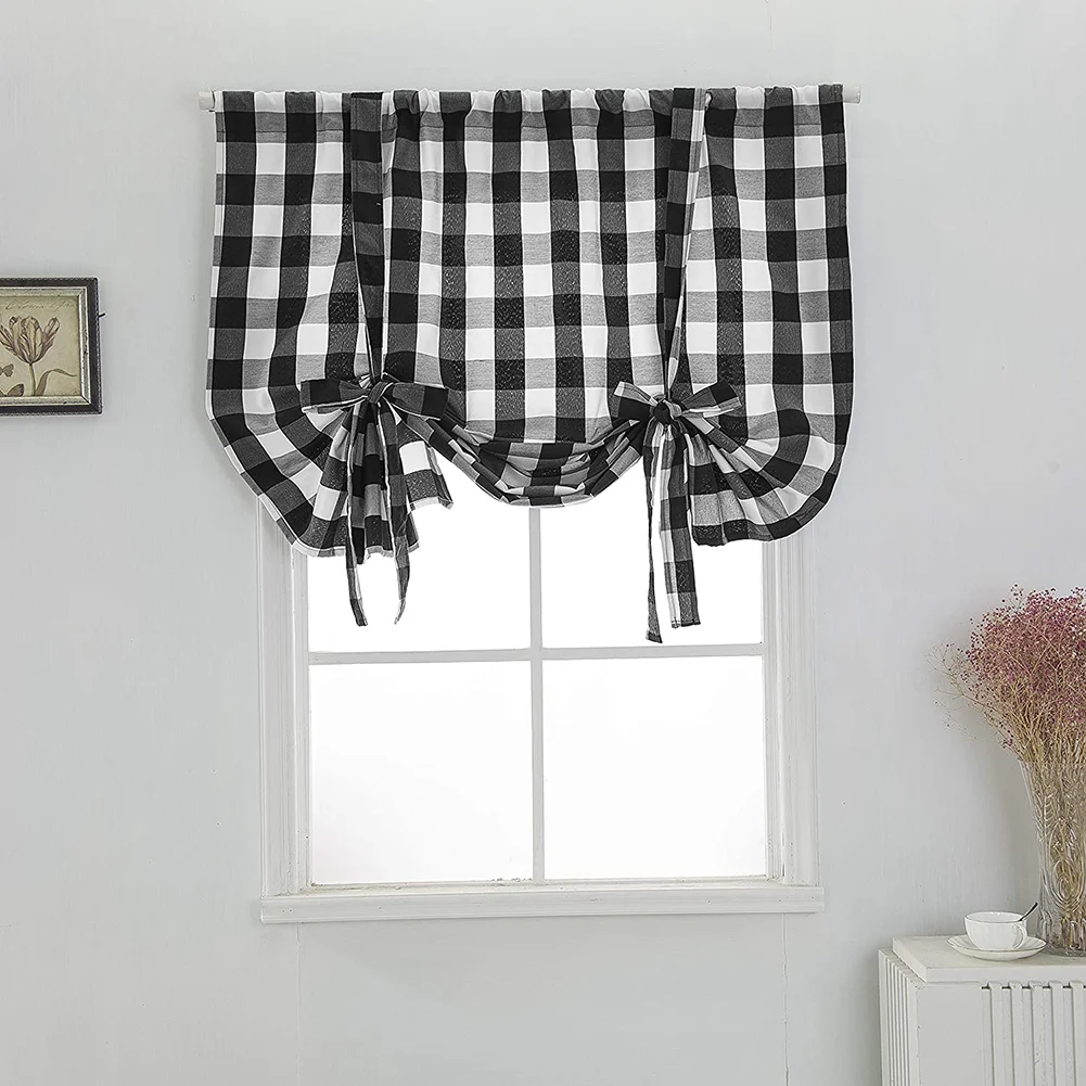 

Checked Roman Blinds Country Style Vintage Opaque With Drawstring Ribbon Blinds Short Small Window Curtain Bedroom Living Room