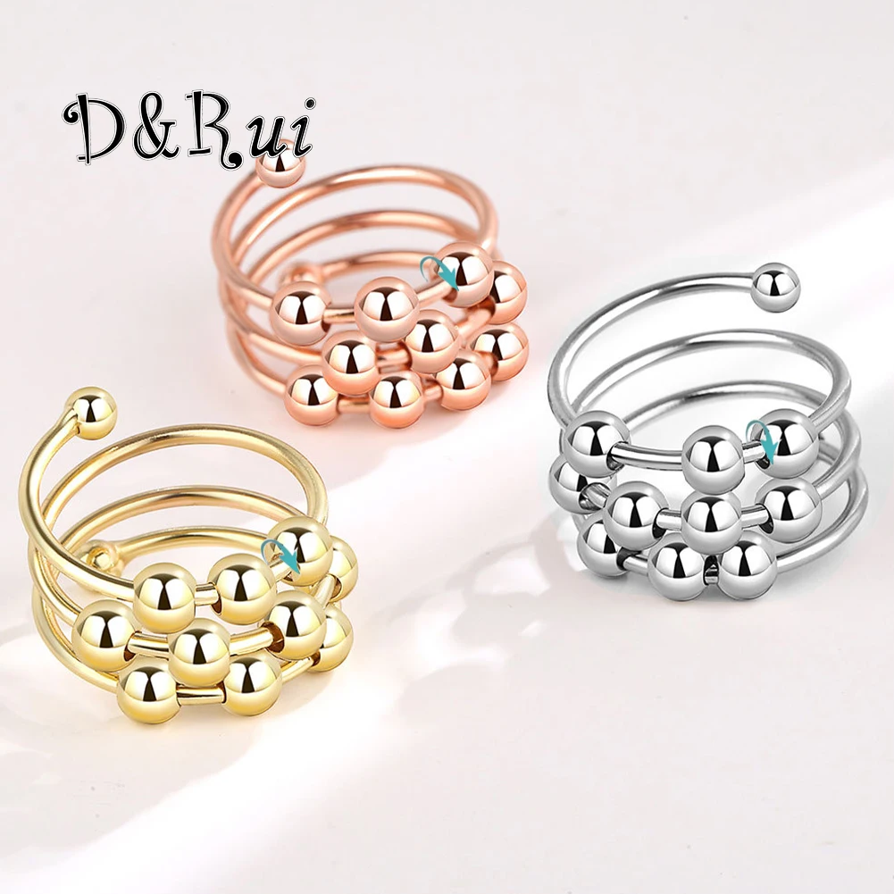 

D&Rui Decompression Anxiety Ring Copper Aesthetic Multilayer Rings Fashion Jewelry Rotatable Bead Handmade Ring for Women Gifts