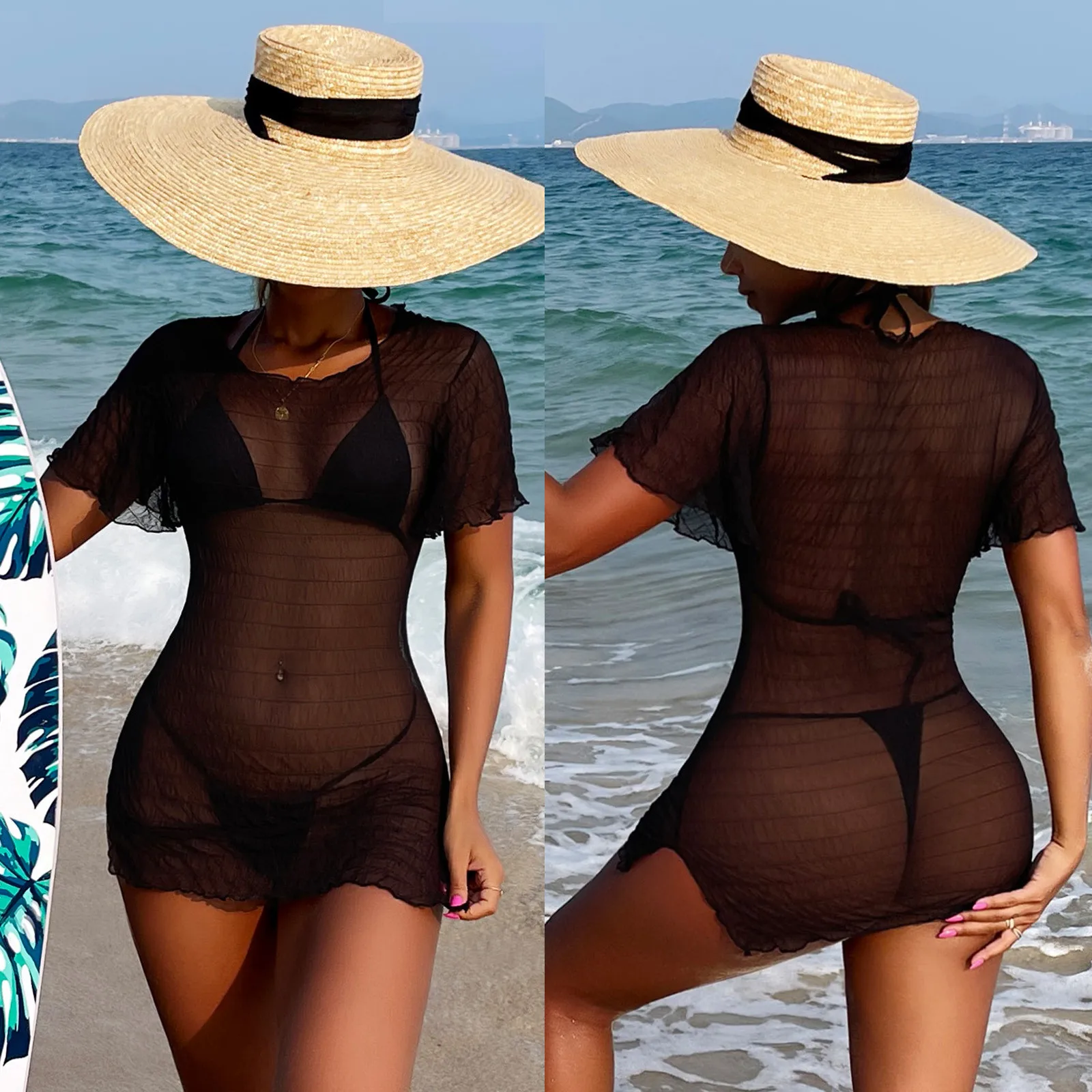 Сетчатое сексуальное нижнее белье платье соблазнительное прозрачное Черное