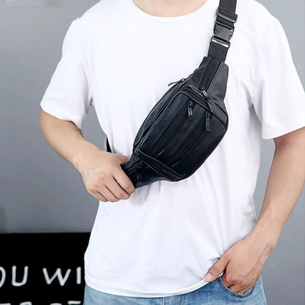 

Genuine Leather Waist Bag Zipper Chest Bag Fanny Pack Phone Bag for Men Site Workers Travel