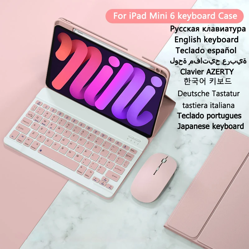 

Magnetic Keyboard Case for iPad Mini 6 2021 Keyboard Case for iPad Mini 6 Case with Pencil Hold Cover Korean Japanese Keyboard