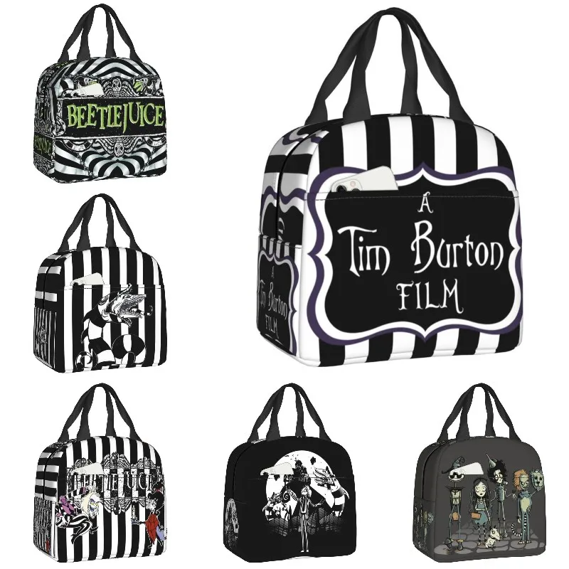 

A Tim Burton Film Insulated Lunch Tote Bag Women Halloween Beetlejuice Portable Cooler Thermal Food Lunch Box Work School Travel