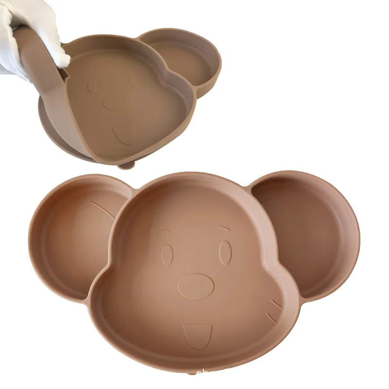 

BPA Free Baby Sucker Silicone Dinner Plate Cartoon Mouse Cute Kids Suction Plate Divided Dishes Food Grade Toodler Feeding Bowl