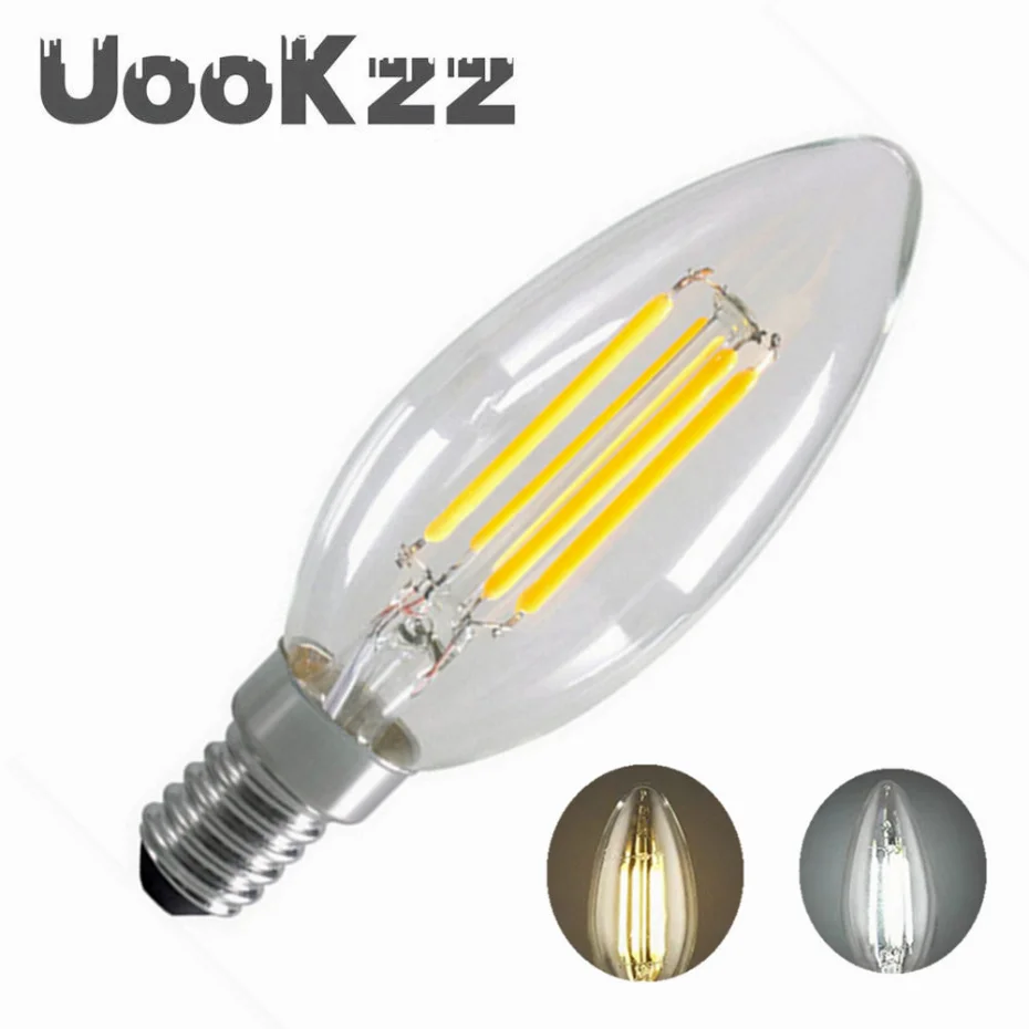 

UooKzz E14 LED Bulb AC220V-240V 2W 4W 6W Filament Candle Light C35 Edison Bulb Retro Antique Vintage Style Cold White Warm White