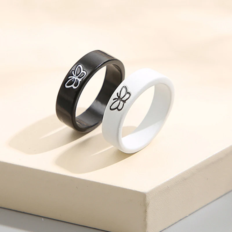 Парные кольца-бабочки 17 KM 2 шт. в комплекте черные и белые кольца для женщин