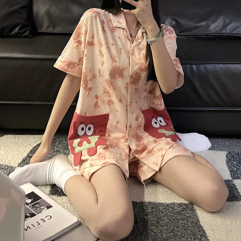 

1 Pajama Woman Summer 2023 New Thin Short Sleeve Cotton Sweet Lady Loungewear Set