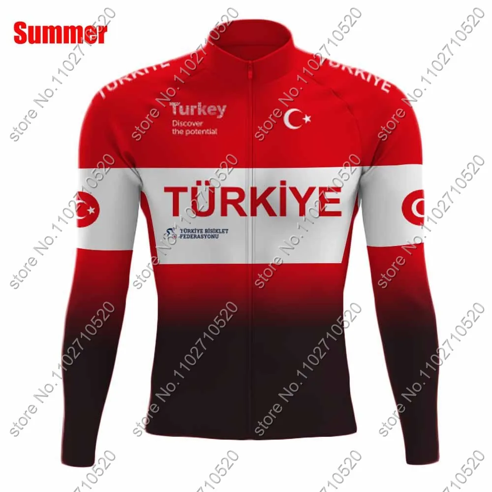 Джерси для велоспорта сборной Турции 2024 красная летняя одежда с длинным рукавом