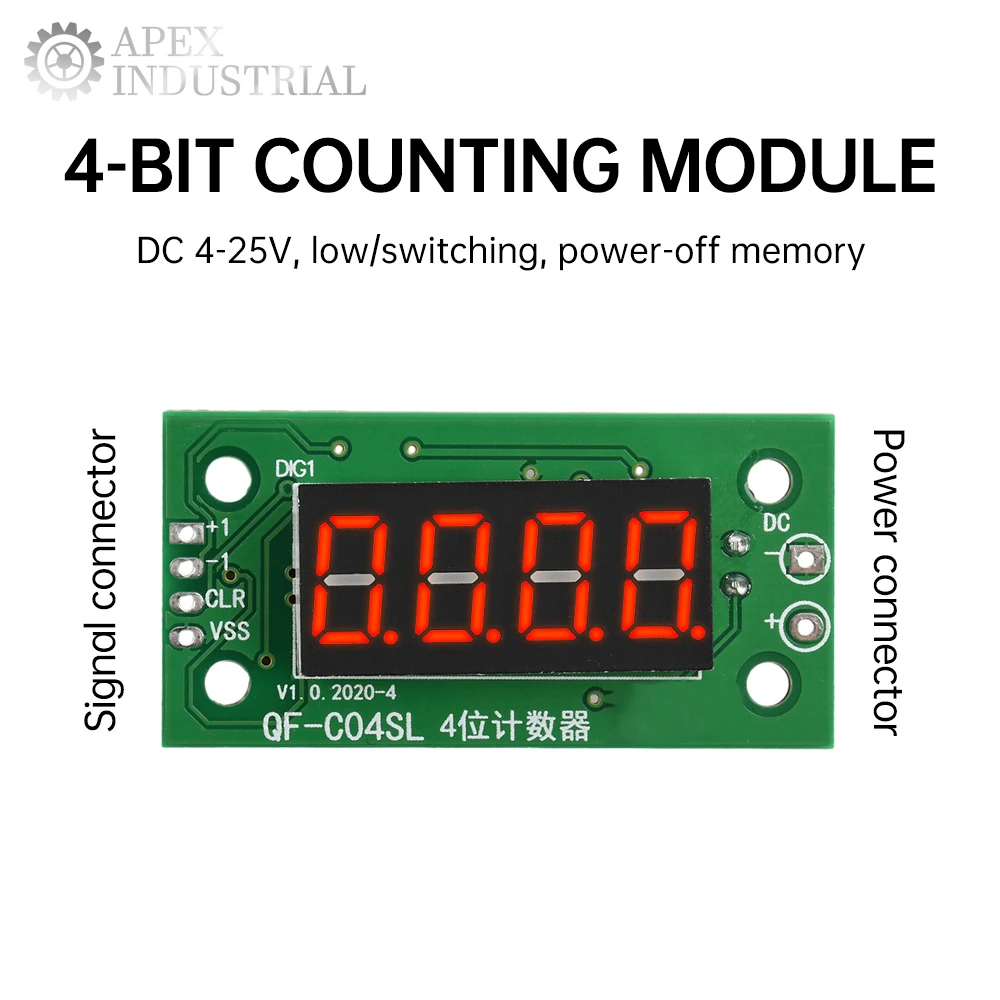 

QF-C04SL 0-9999 Модуль электронного цифрового счетчика DC4-25V 0,36-дюймовый светодиодный цифровой дисплей с функцией памяти отключения питания