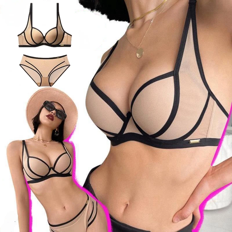 

Sexy Thick bras and Panty set Push Up Bra for Women Small Breasts Gathering Underwear 2 Piece Comfortable Lingerie Brassiere