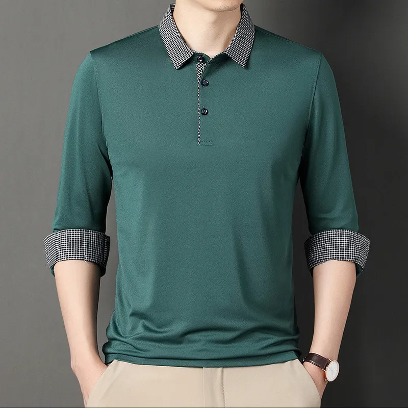 

Мужская Однотонная рубашка-поло, повседневная дизайнерская рубашка-поло с длинным рукавом, одежда для осени и весны, 2023