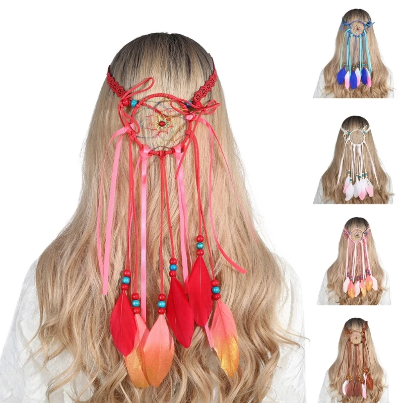 

Ethnic Style Feathery Headwrap Fits 55-60cm Head Size Costume Supplies for Adults Women Female Teenager Girl Supplies