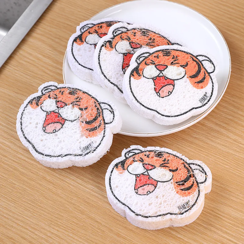 

10 Pcs Magic Sponge Tiger Shape Household Kitchen Cleaning Brush Microfiber Scrub Sponges for Dishwashing Kitchen Accessories