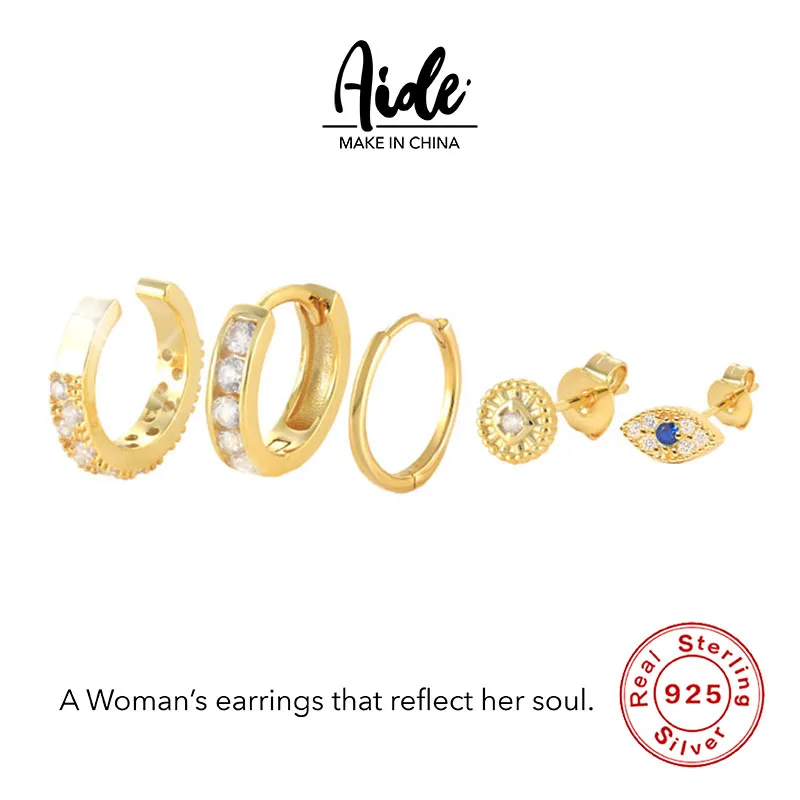 

Aide 5PC Eye Earrings Set 925 Sterling Silver Sun Earrings No Piercing Dazzling GZ Stud Earrings Ladies Luxury Jewelry Gifts