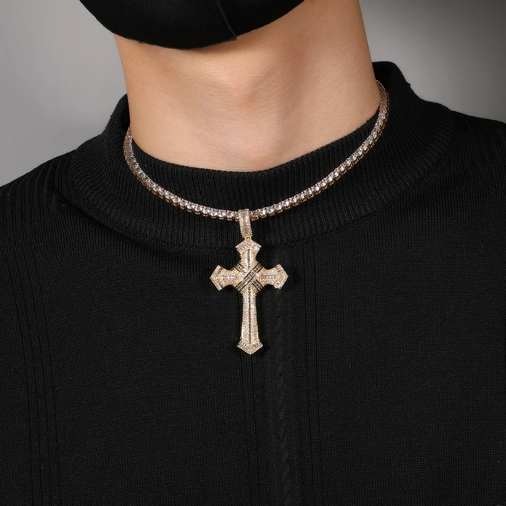 

Hip Hop Tide Brand Diamond-encrusted Cross Pendant Copper Encrusted Zircon Hipster Men Women Necklace Jewelry Accessories