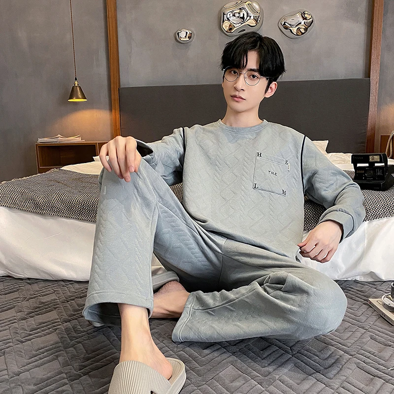 QUHENG Men's Pajamas Autumn Winter Cotton Pijamas Set 2022 New Warm Cartoon Long Sleeve Women Man Loose Casual Sleepwear Suit