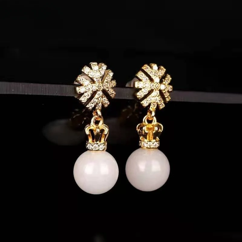 Женские серьги из натурального белого нефрита модные и атмосферные с