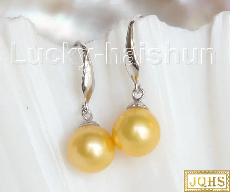 

Dangle 8.5MM ROUND GOLDEN SOUTH SEA PEARL EARRING 925SC Hook