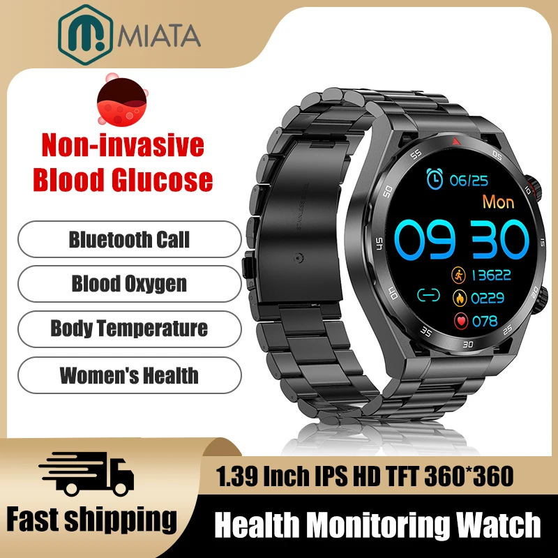 

1.39inch Non-invasive Blood Glucose Sugar Bluetooth Call Smart Watch For Men Women Heart Rate Waterproof Business Smartwatch
