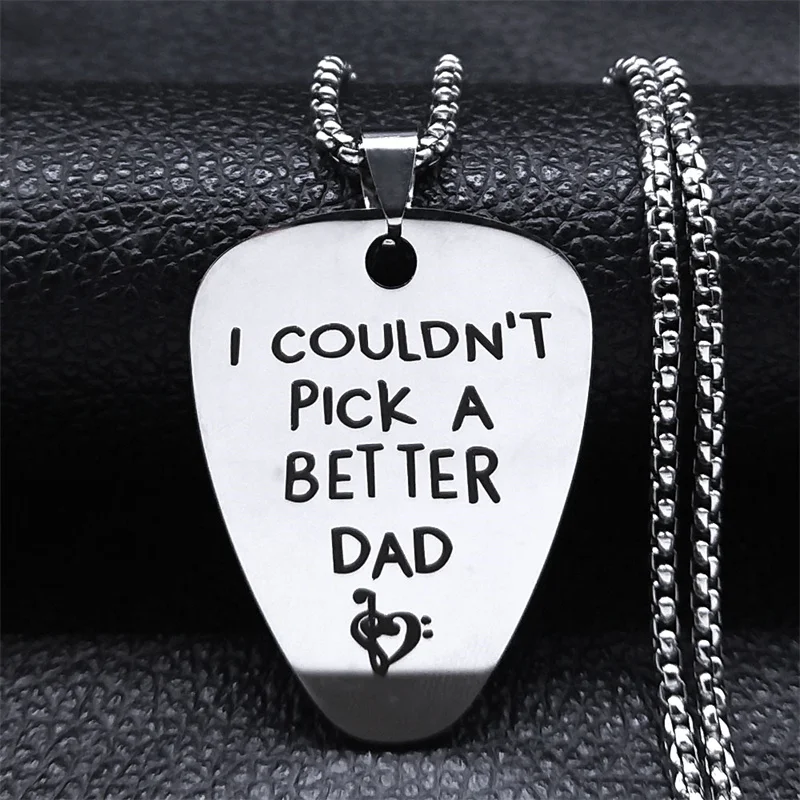 

I Couldn't Pick a Better Dad Love Heart Guitar Pick Pendant Necklace Stainless Steel Music Chain Necklace Gift Jewelry collar