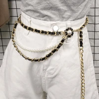 korean pearl waist chain for ladies high quality hip hop camellia chain belt for women dress suit decoration waistband