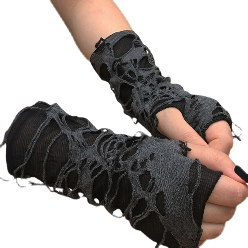 

Перчатки унисекс в стиле Харадзюку, разбитые готические, без пальцев, спортивные митенки ниндзя с дырками, крутые перчатки с вырезами для женщин и мужчин, 1 пара