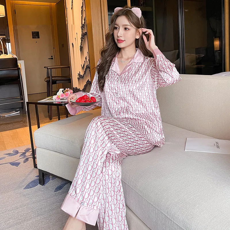 New Elegant Ladies Faux Silk Polyester Dots Pajama Sets Sexy Homewear Women Casual Luxury Pajamas Thin Pajamas Female Sleepwear