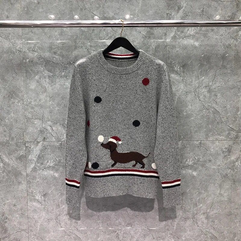 

THOM TB Sweater Autunm Winter Men's Sweaters Fashion Brand Merino Wool Thick Christmas Puppy Pattern Crew Neck Pullover Coats