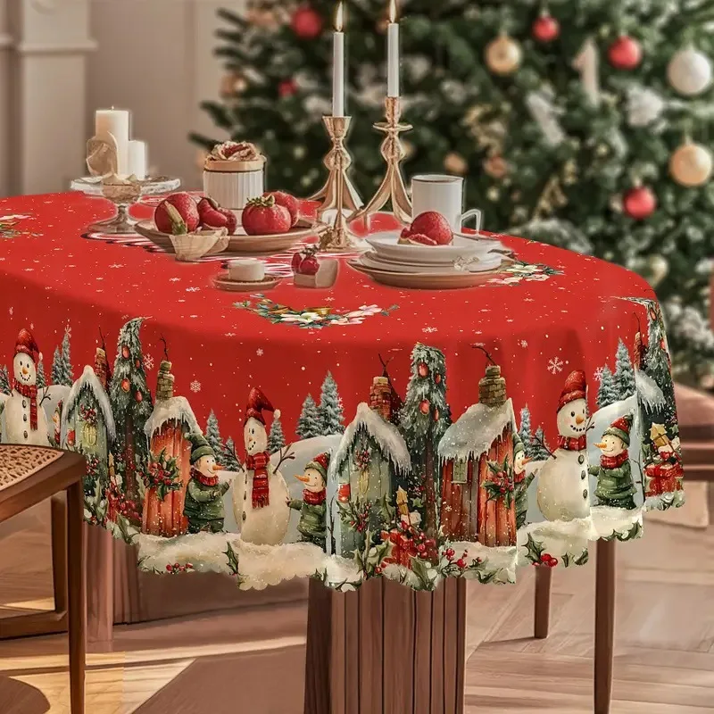 

Ретро рождественская скатерть из полиэстера красная