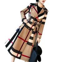 korea winter women vintage lattice slim long plaid coatprinted warm double breasted coat casaco sobretudo feminino trench