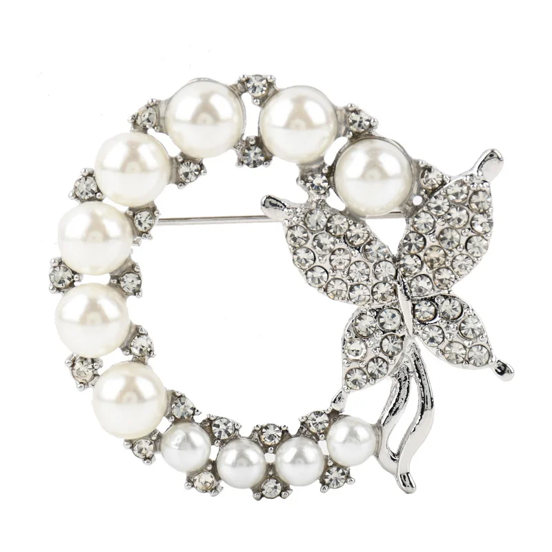 Элегантная брошь-бабочка с жемчугом булавка со стразами аксессуары для одежды