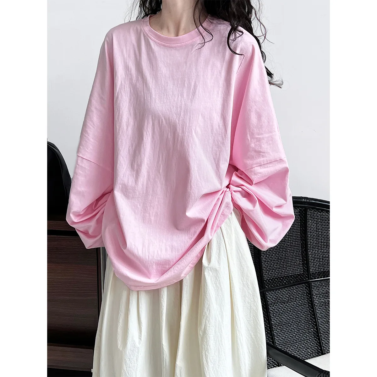 

Autumn and Winter New Women's Solid Color Pullover Sweater Lantern Sleeve Round Neck Top Hoodie