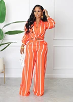 casual women tracksuit two piece set striped shirt long wide pants jacket coat office lady streetwear tracksuit clothes outfit