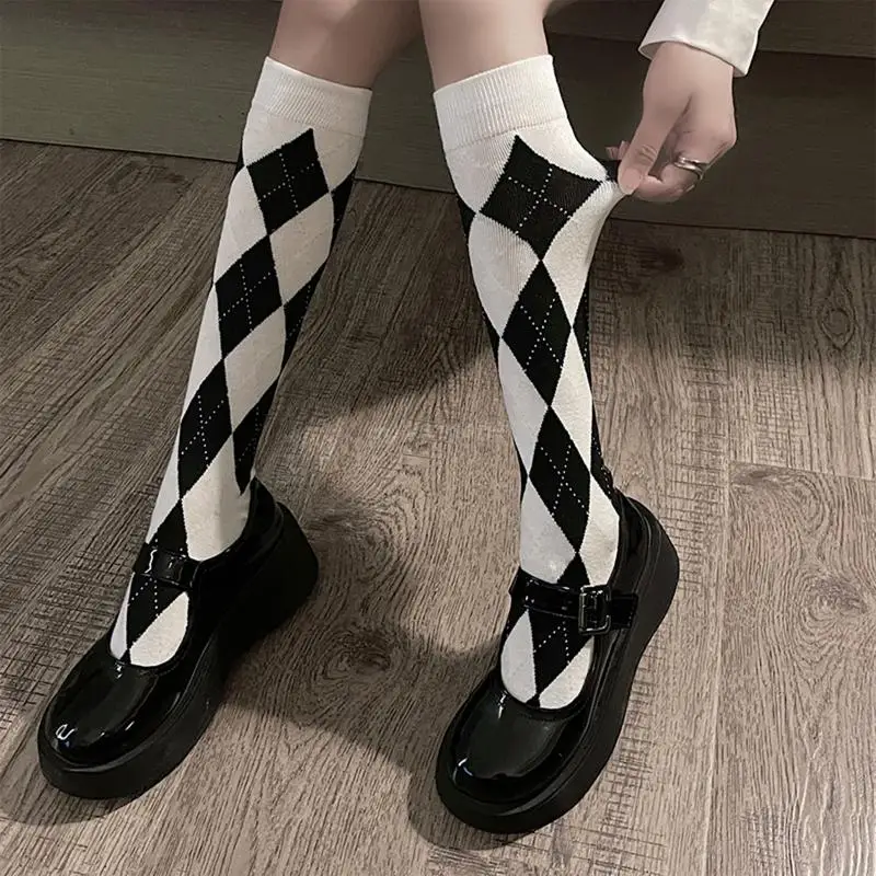 

Women Plaid Knee Socks Girl Fashion Cute Party Knee-high Stockings JK Japanese Student Ladies Korean Style Hosiery