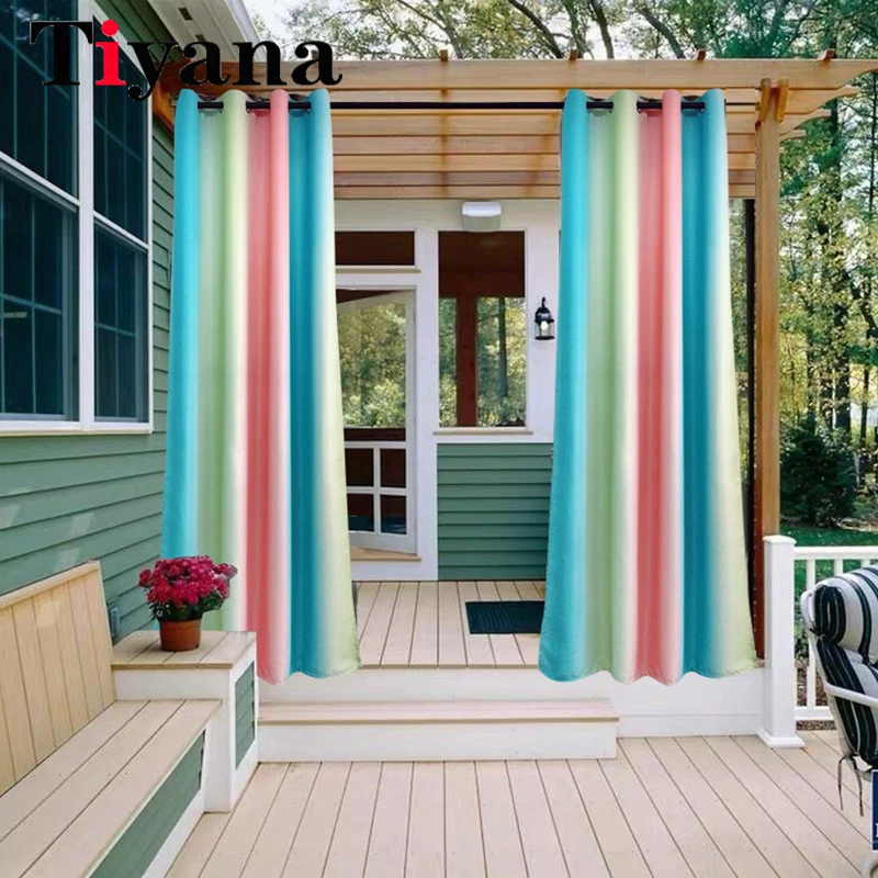 

Waterproof Outdoor Curtains Panels Blackout Patio Stripe Curtains For Sliding Door / Foyer / Arbor / Lanai Custom Beige 1 Panel