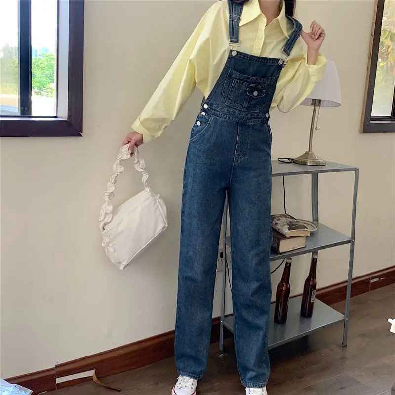 

Women Casual Pockets Loose Suspender Denim Overall Female Trousers Jean Jumpsuits Ladies Overalls Jean Suspender Pants G209