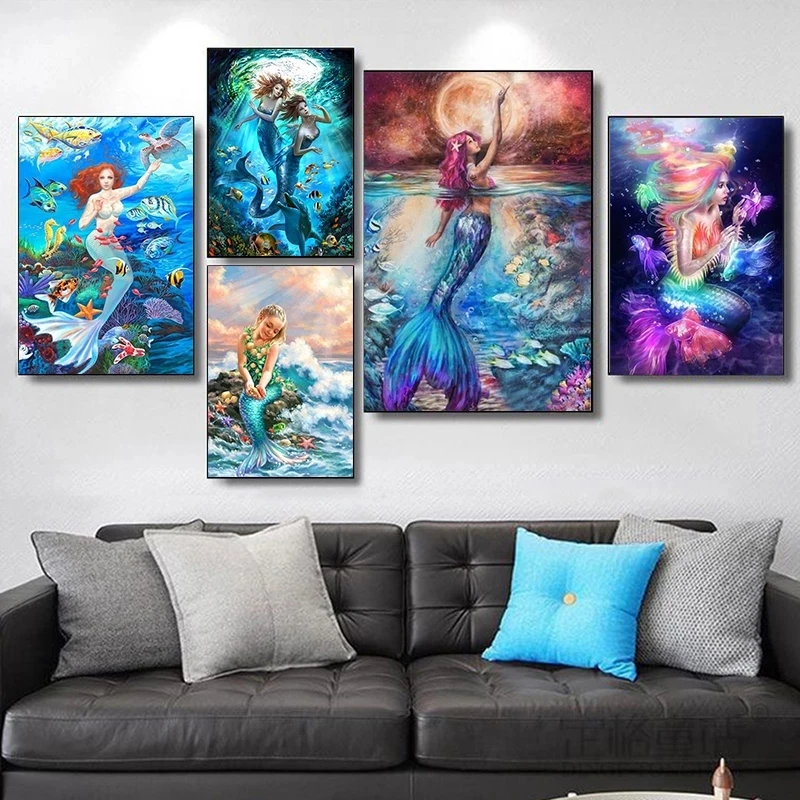 Disney Мультфильм Русалка Принцесса настенная Картина на холсте скандинавские