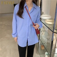 striped shirts women fashion loose daily turn down collar clothes students elegant casual harajuku chic ulzzang simple all match