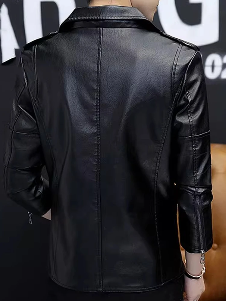 Playboy Leather Men's Genuine Spring and Autumn Motorcycle Clothing Outerwear Winter Slim fit Trendy Handsome Fleece-...