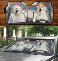 kuvaszs driving dog couple summer car sunshade kuvasz couple driving auto sunshadecar windshield durable visor