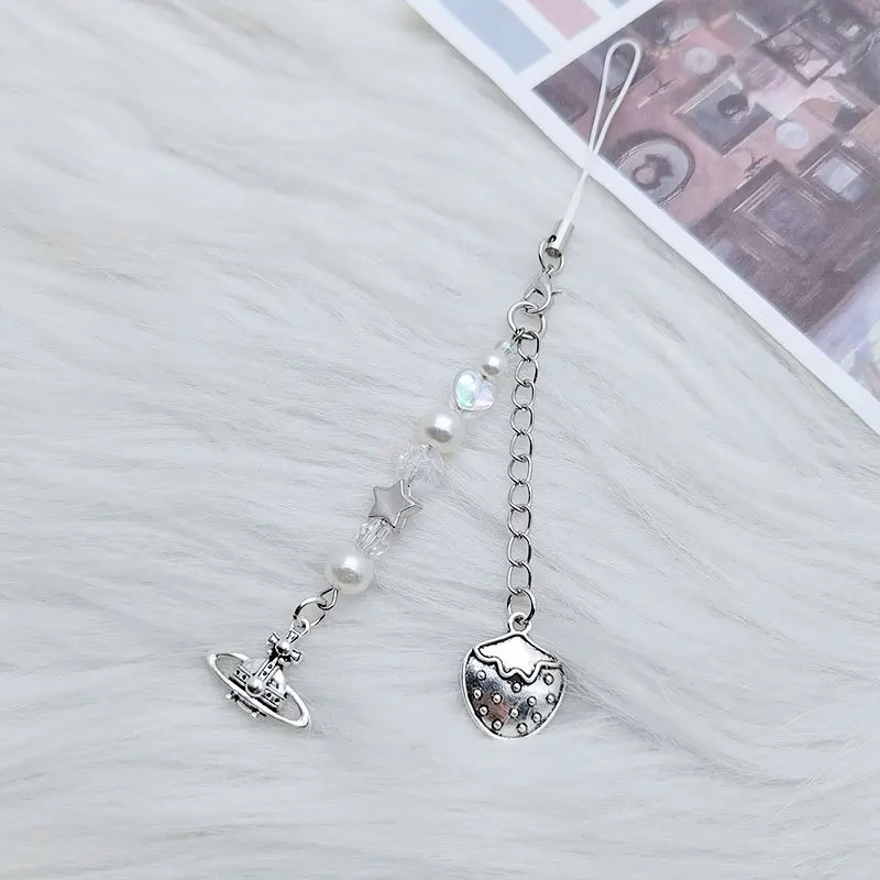 Новый модный сладкий имитация жемчуга строка планета клубника цепи мобильного