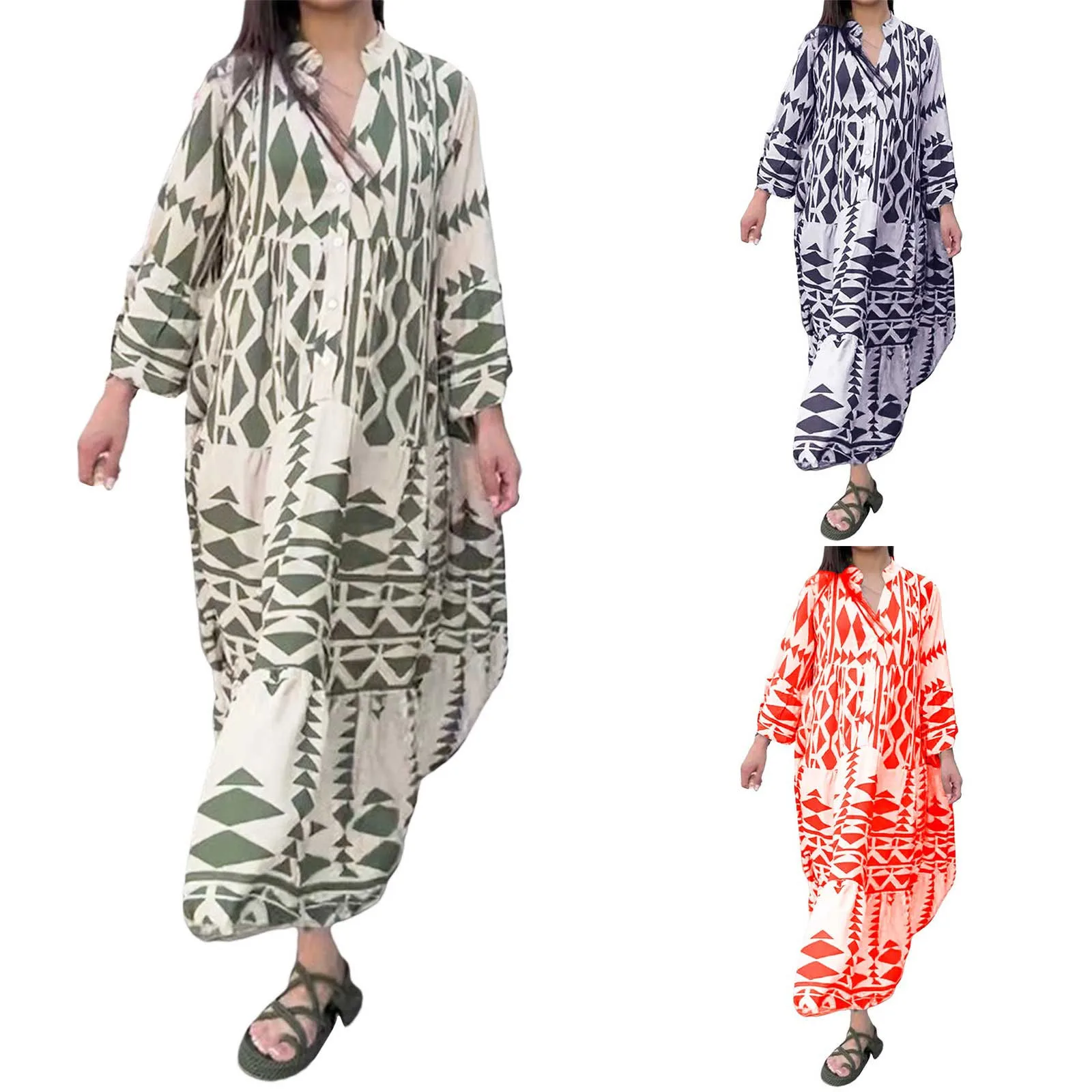 

Summer Temperament Commute Mid Waist Dresses Beauty Retro Temperament Long Sleeve Solid Long Sleeve Dresses Casual for Women