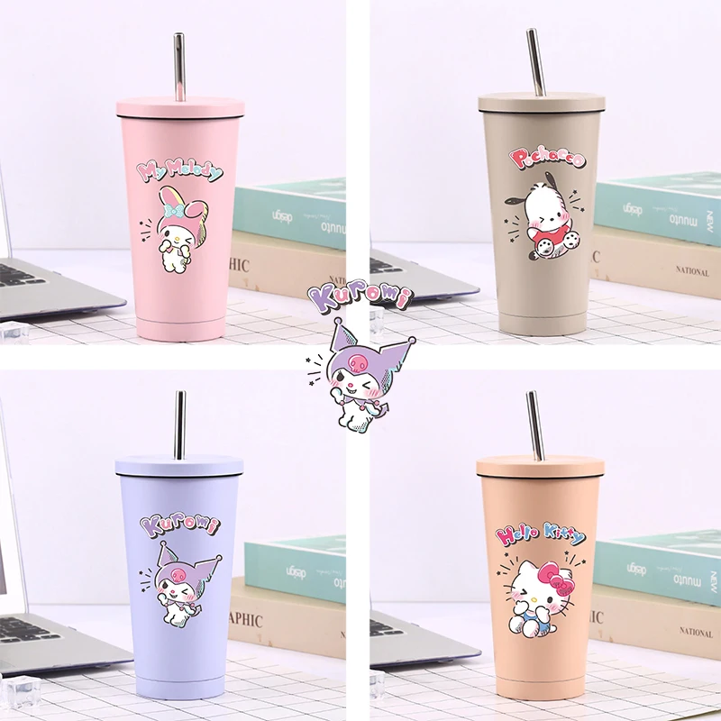 

Anime Hello Kitty Water Cup New Cute Cartoon Stainless Steel Straw Cup Large Capacity Vacuum Coffee Portable Car Insulating Pot